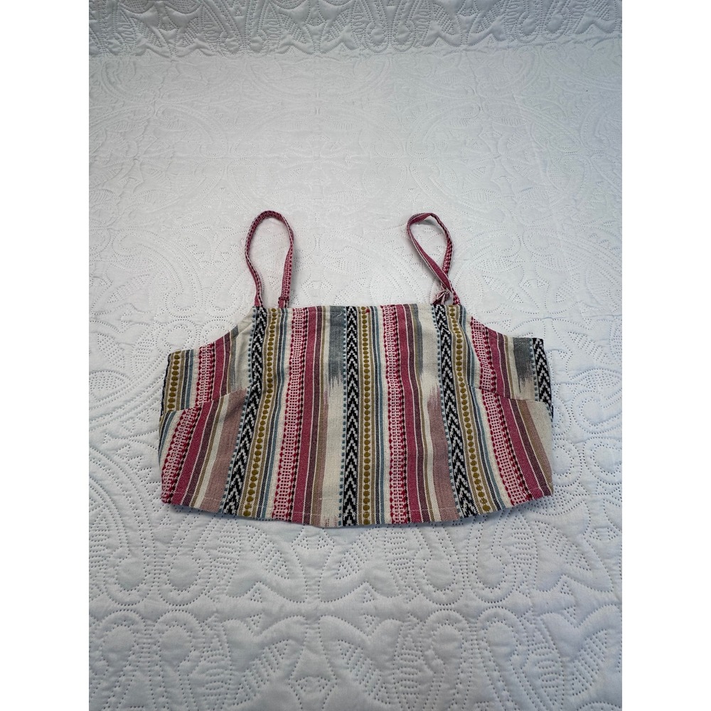 En Creme Boho Striped Crop Cami Top Pink Cream Multi Color NWT